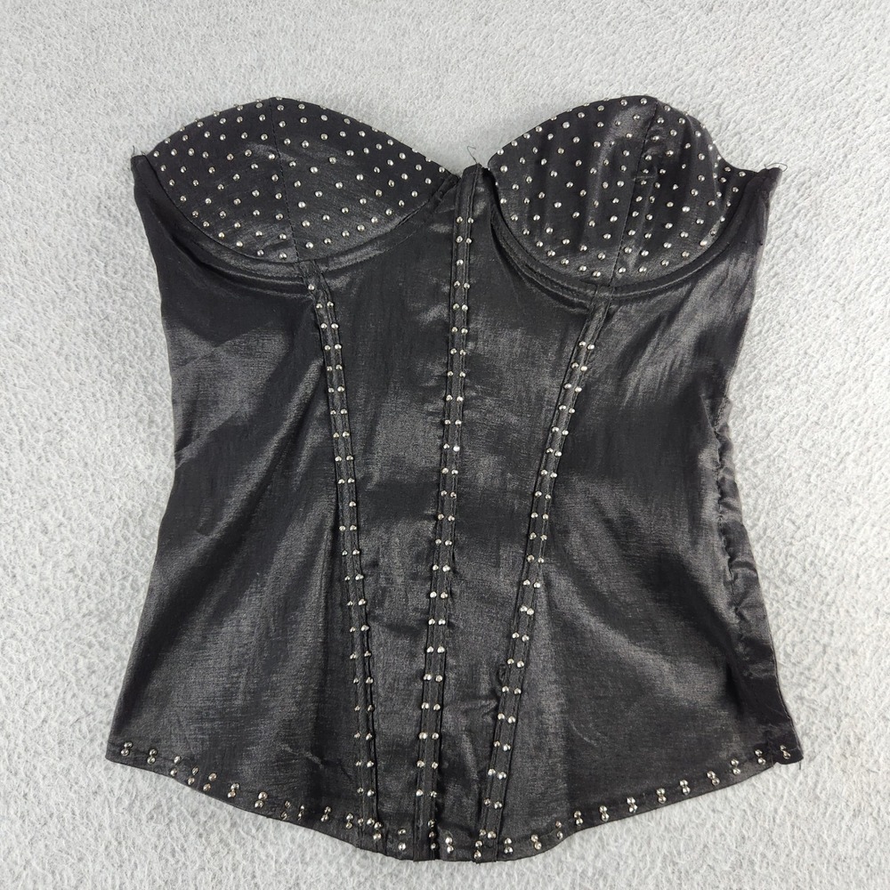 Wet Seal Bustier Corset Top Womens Small Black Studded Lace Up Back Edgy Y2K
